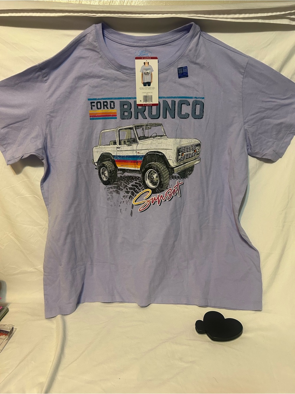 Ford Lavender Bronco Graphic Tee with Sunset Stripes